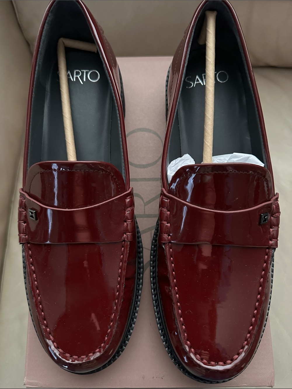 Sarto Women’s Burgundy Patent Leather Loafers